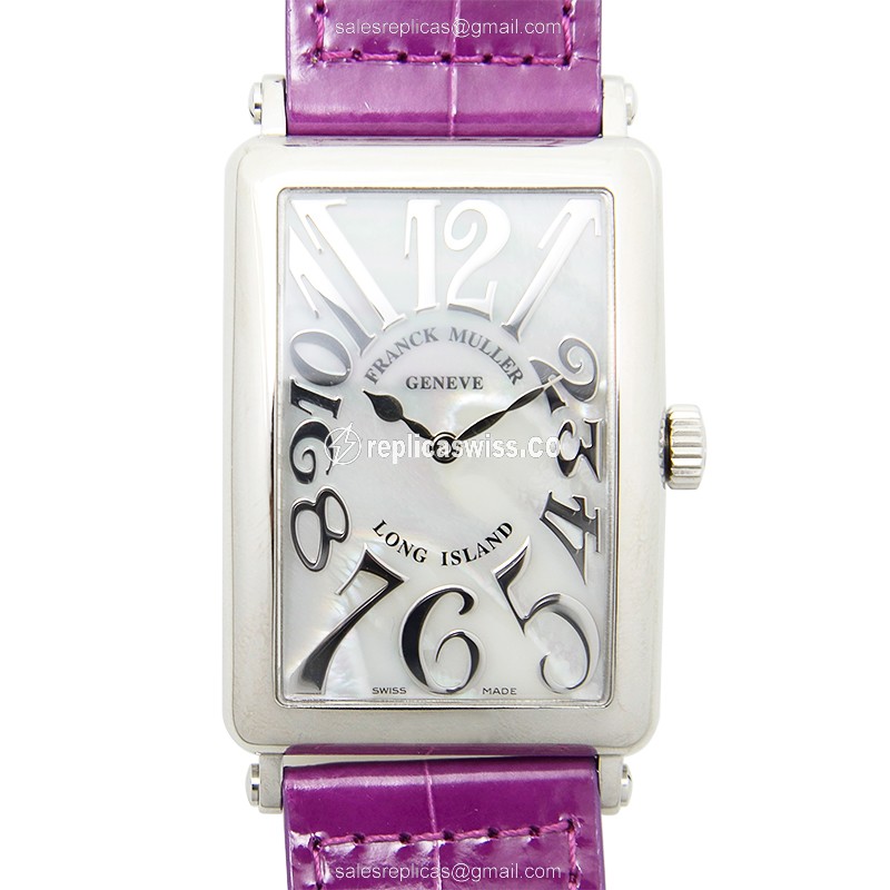 Franck Muller 1002 QZ REL MOP LONG ISLAND - Quartz - Steel - Silver - Buckle Clasp - Purple Alligator Strap - Luxury Replica LONG ISLAND Watch