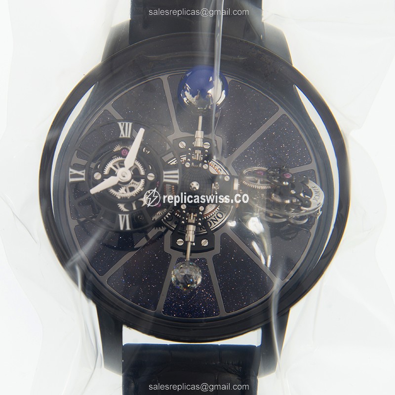 Jacob & Co. Replica Astronomia - Manual - 18kt Gold - Blue Dial - Black Leather