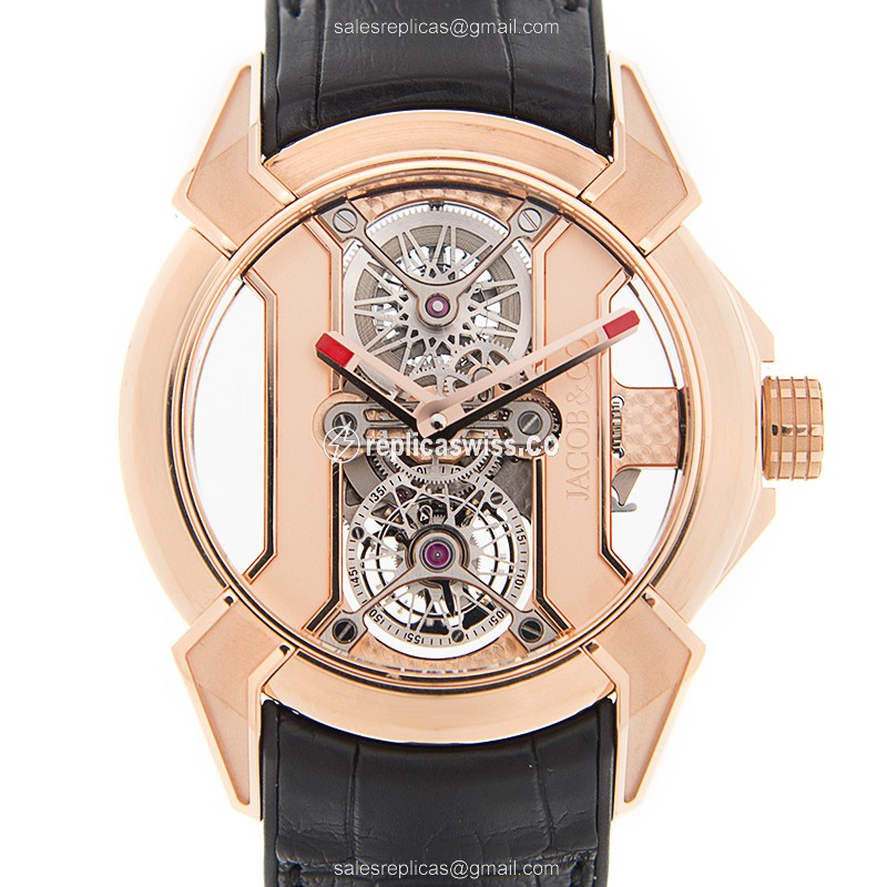 Jacob & Co. EPIC X Replica - Automatic 18kt Rose Gold - Skull Dial - Black Alligator Strap - Luxury Replica EPIC X Watch