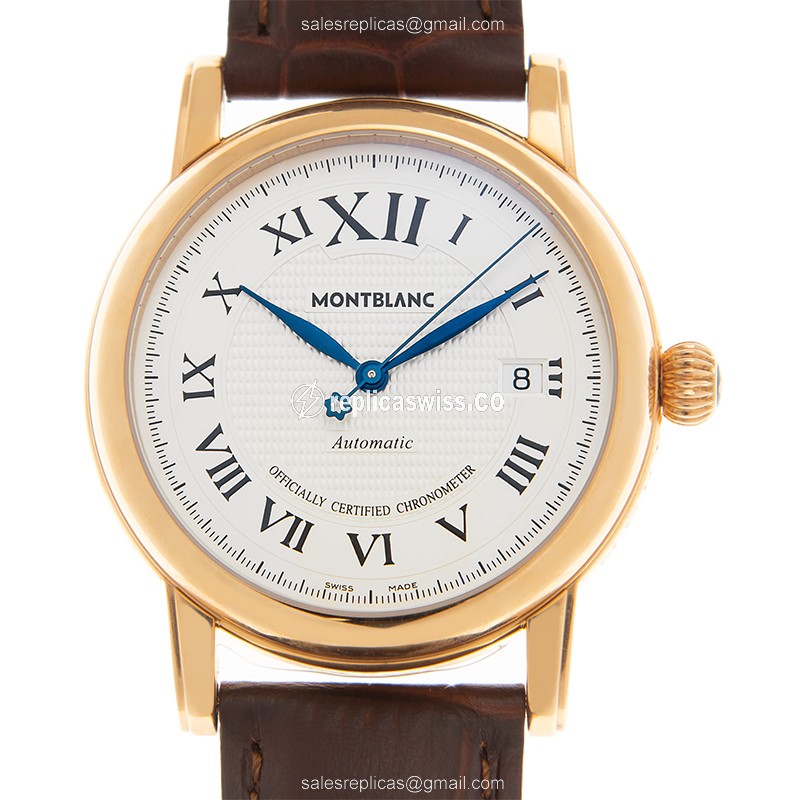Mont Blanc STAR - Automatic - 18kt Rose Gold Case - White Dial - Brown Alligator Strap