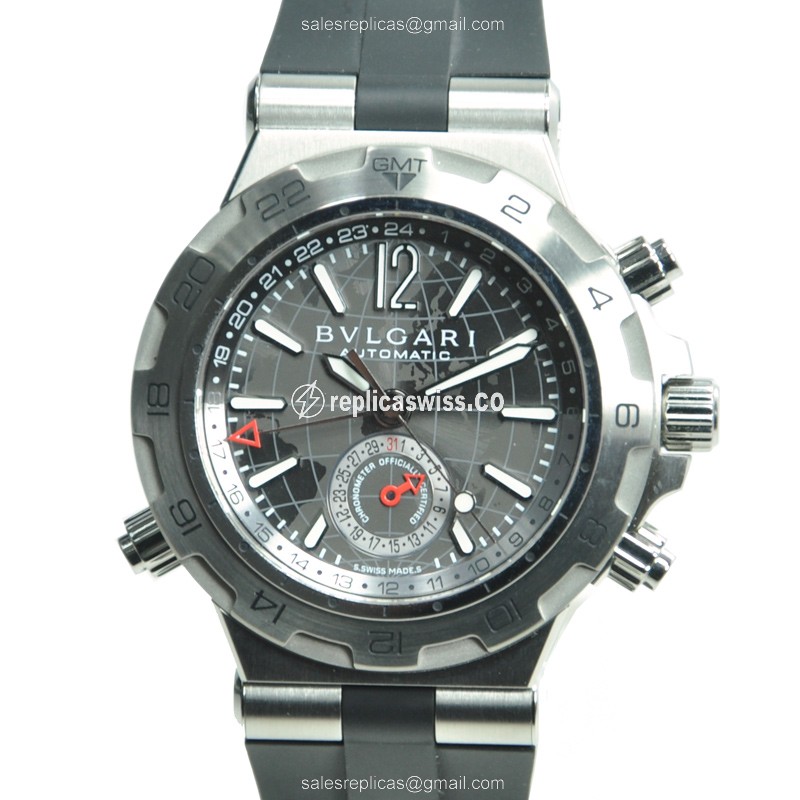 Bulgari 101647 DIAGONO Automatic - Stainless Steel Case - Dark Grey Dial - Black Rubber Strap