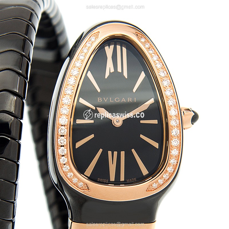 Bulgari Serpenti Quartz Ceramic - Black Dial - Bangle Clasp - 42mm