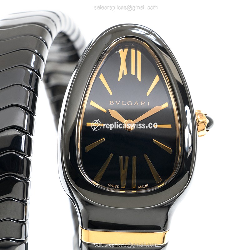 Bulgari Serpenti SpiGA Quartz Ceramic - Black Dial - Bangle Clasp