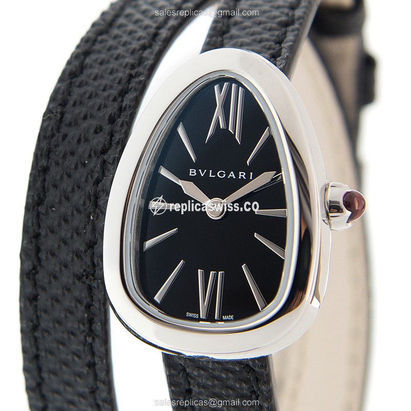 Bulgari Serpenti Quartz Watch - Black Dial - Steel Case - Buckle Clasp - Luxury Replica SERPENTI Watch
