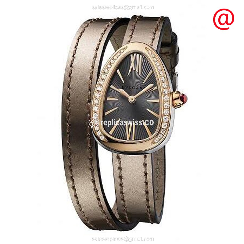 Bulgari Serpenti Quartz 18kt Rose Gold - Diamond Dial - Black Buckle Leather Strap