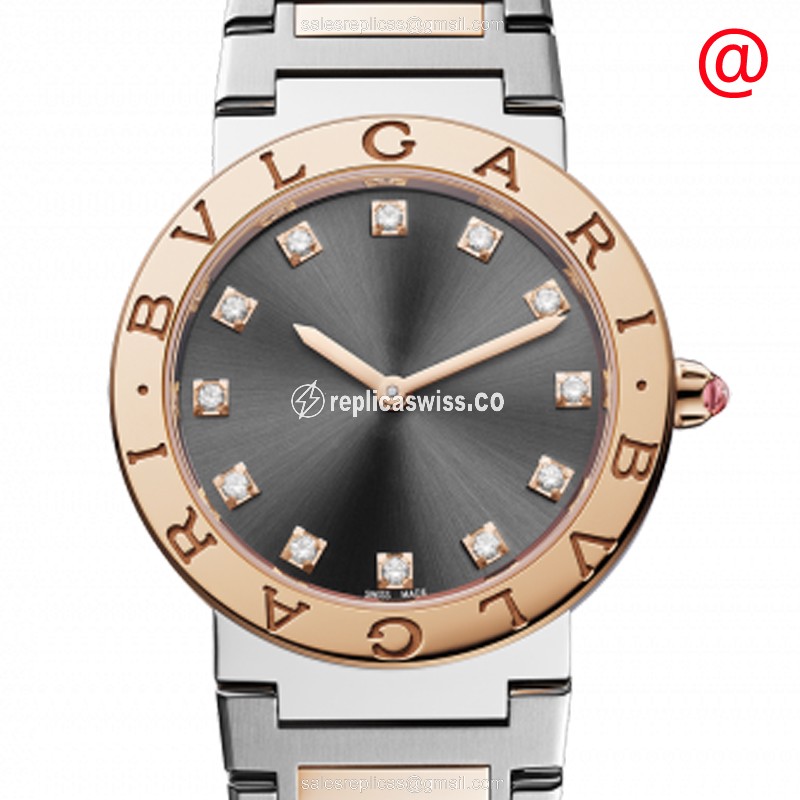Bulgari 103067 Quartz - 18kt Rose Gold/Steel Case - Gray Dial - Gold Strap - Steel Clasp