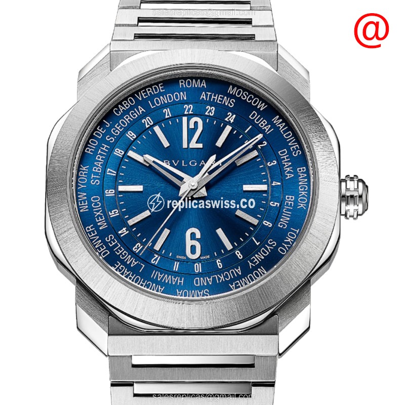 Bulgari OCTO ROMA Automatic Replica - Blue Dial - Silver Steel Case - Steel Band