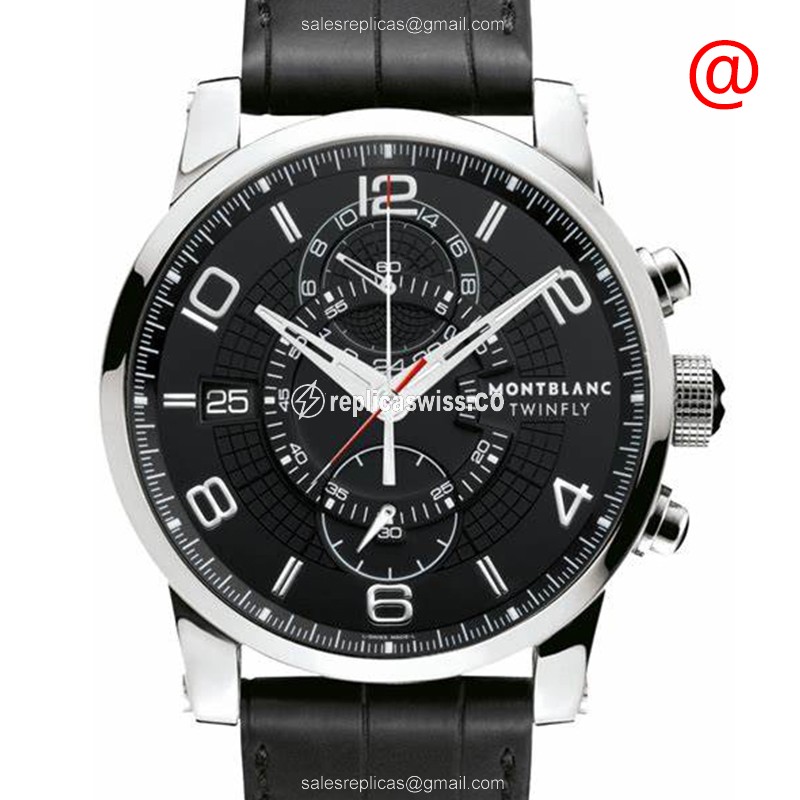 Mont Blanc TIMEWALKER - Auto - Stainless - Black Dial - Leather Band - Buckle Clasp - Luxury Replica TIMEWALKER Watch