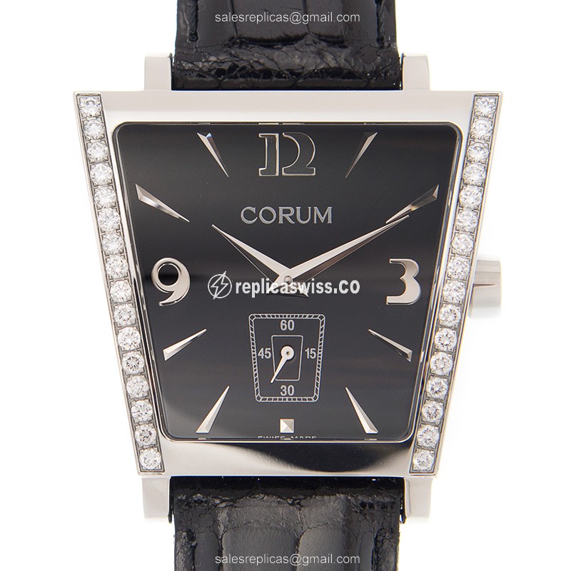 Corum Trapeze Quartz & Diamond - Black Dial - Alligator Black - Buckle Clasp