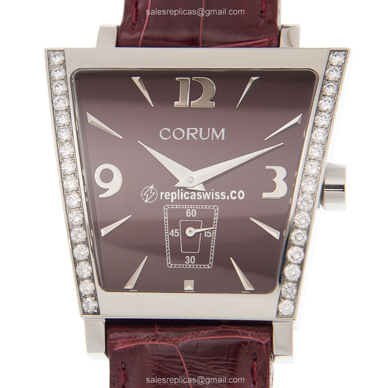 Corum Trapeze Quartz Replica - Red Dial - Diamond Case - Red Alligator Strap - Buckle Clasp