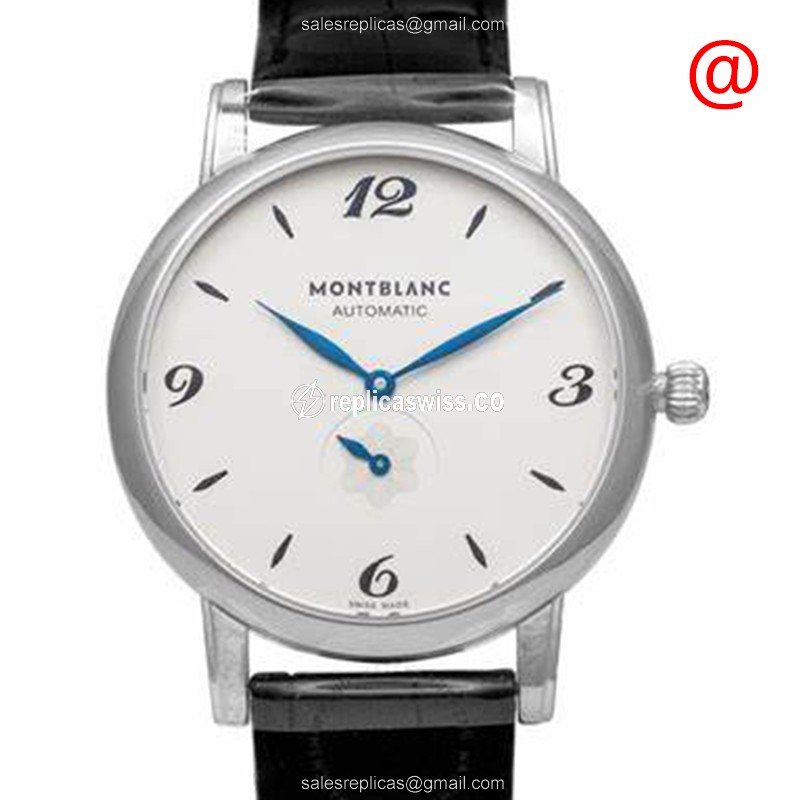 Mont Blanc STAR Automatic - Stainless Steel - White Dial - Leather Black Strap - Buckle Clasp