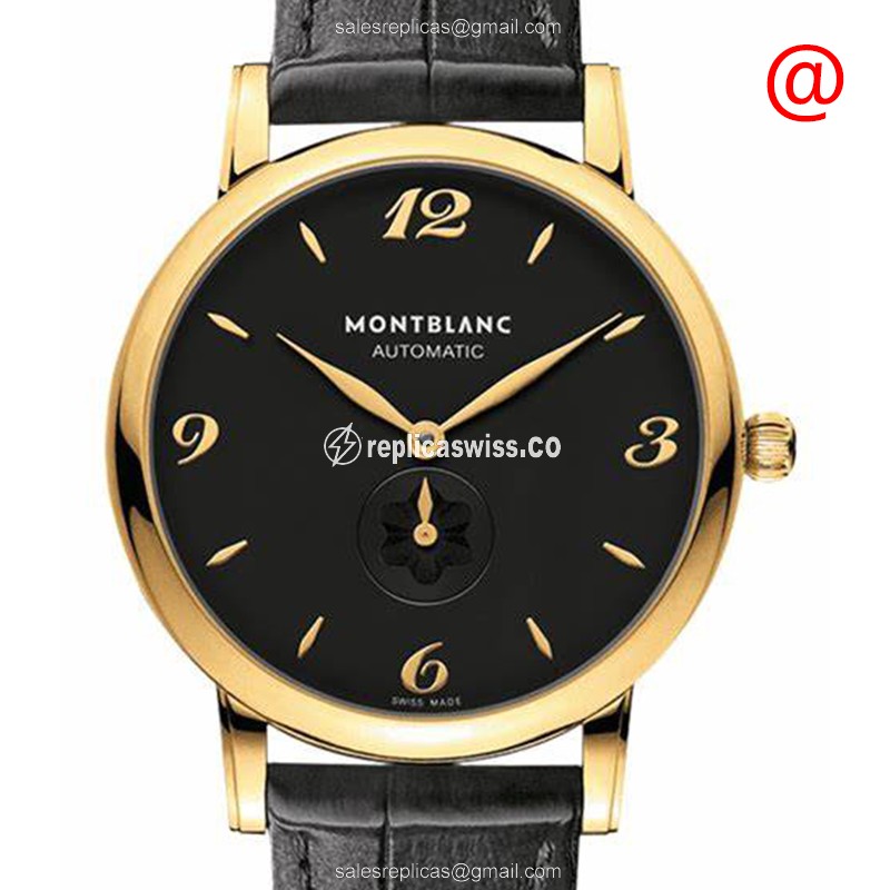 Mont Blanc STAR LEGACY Replica - Automatic - 18kt Gold - Black Dial - Leather Strap - Buckle Clasp - Luxury Replica STAR LEGACY Watch