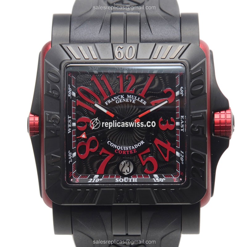 Franck Muller Conquistador GPG Auto Titanium - Black Dial - Rubber Strap - Luxury Franck Muller Replica Watch