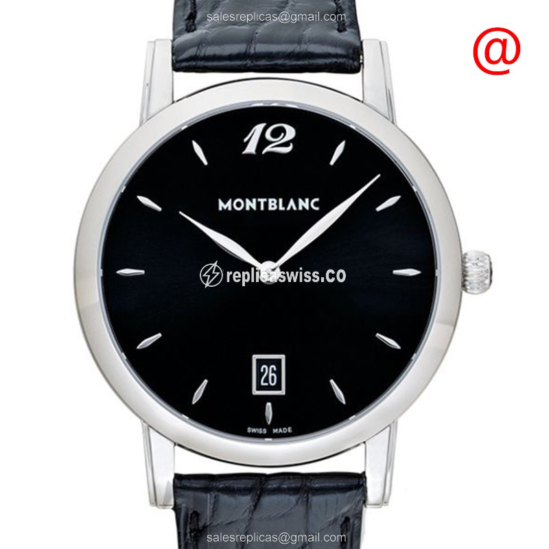 Mont Blanc STAR CLASSIQUE Replica - Quartz - Stainless Steel Case - Black Dial - Leather Strap - Buckle Clasp