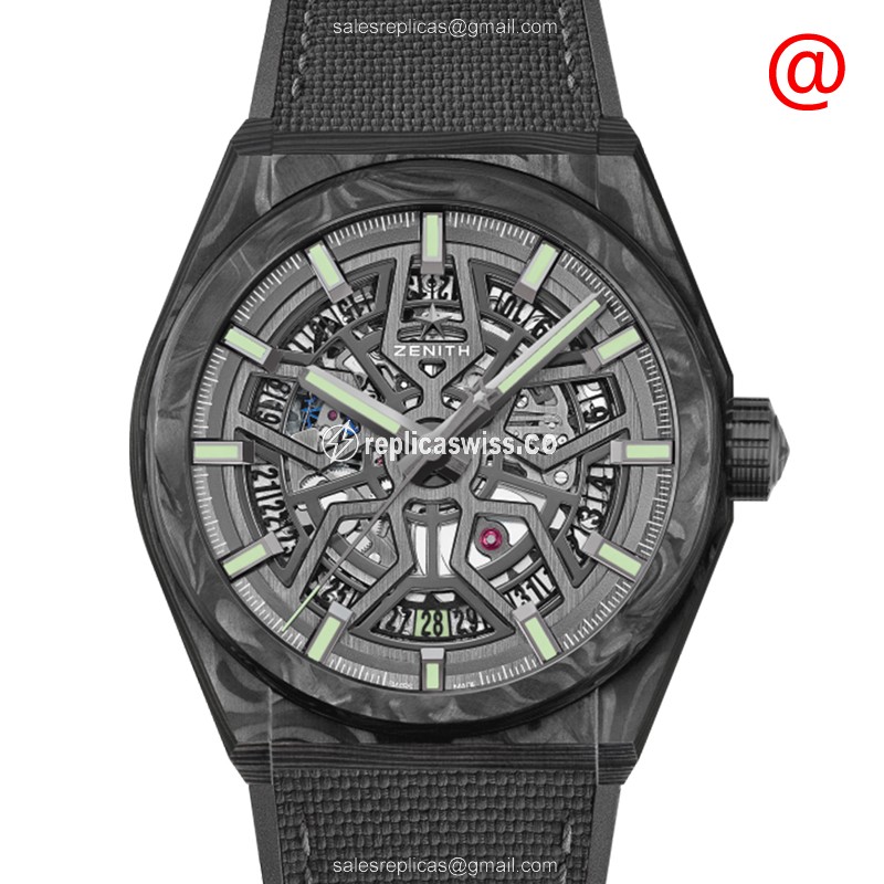 Zenith DEFY Carbon Fiber - Automatic - Transparent - Black Rubber - Buckle - Luxury Replica DEFY Watch