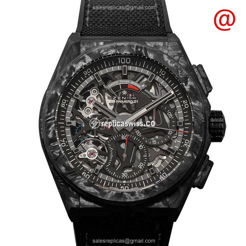 Zenith DEFY Automatic Carbon Fiber - Black Dial - Rubber Black Strap - Buckle Clasp - Luxury Replica DEFY Watch