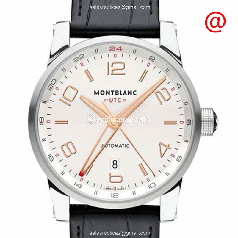 Mont Blanc TIMEWALKER Automatic - Steel Case - White Dial - Black Leather Strap