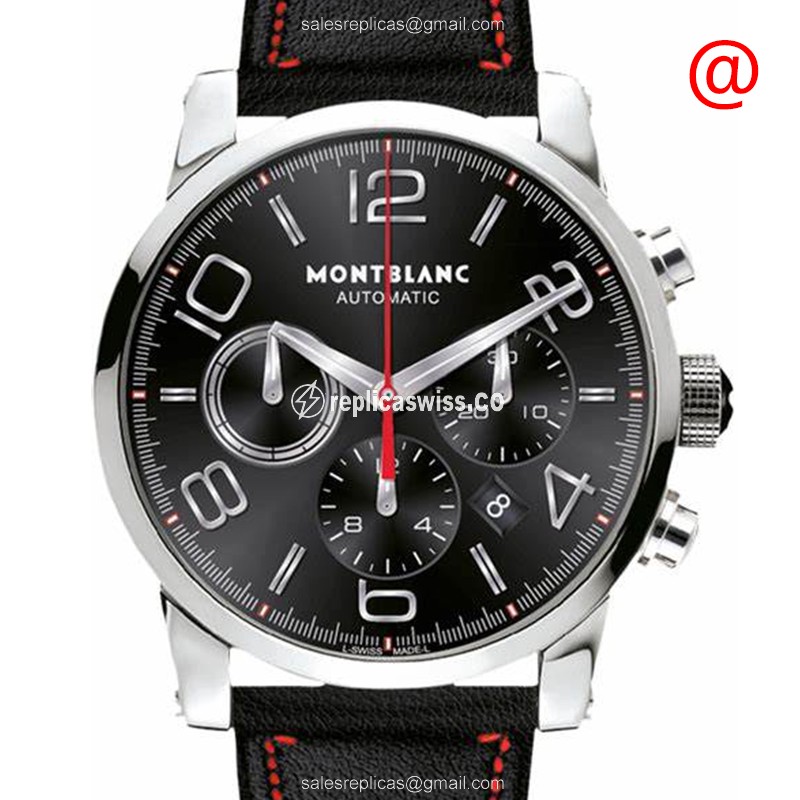 Mont Blanc TIMEWALKER Replica - Automatic - Black Steel Case - Leather Black Strap - Luxury Replica TIMEWALKER Watch