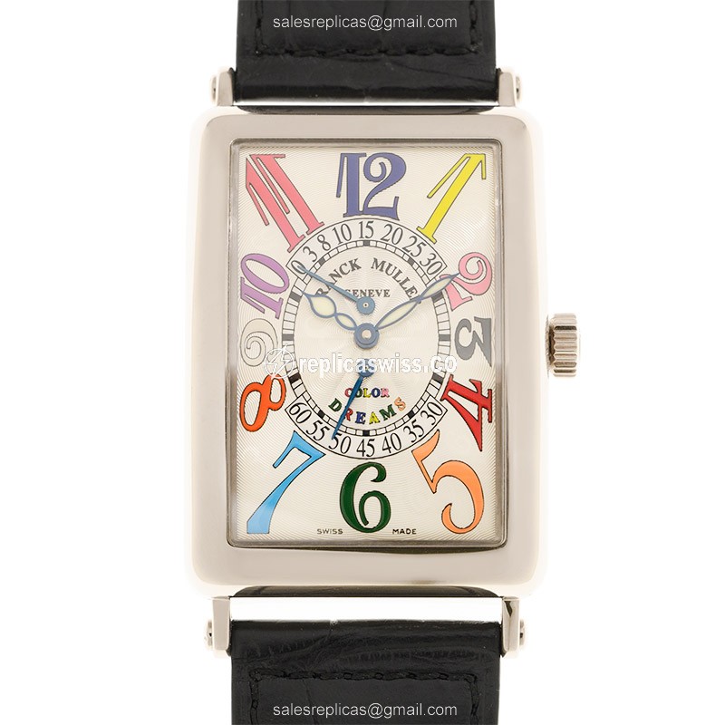 Franck Muller Replica - 1100 DS R COL D RMOG - Automatic - 18kt White Gold - Silver Dial - Black Alligator Strap