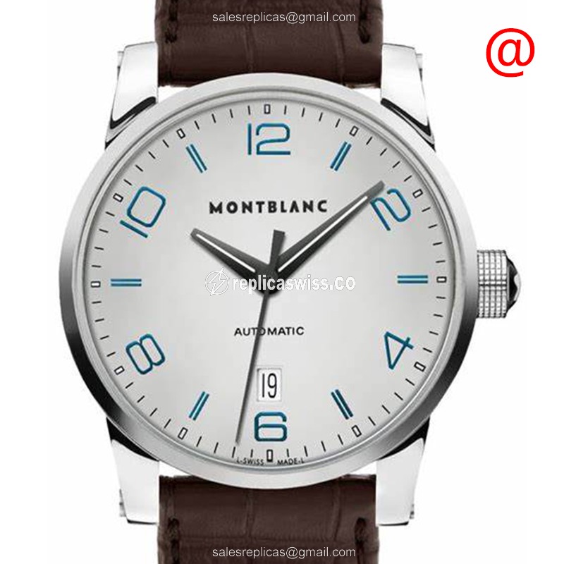 Mont Blanc 110338 TIMEWALKER Replica - Automatic - Silver Dial - Leather Brown Strap
