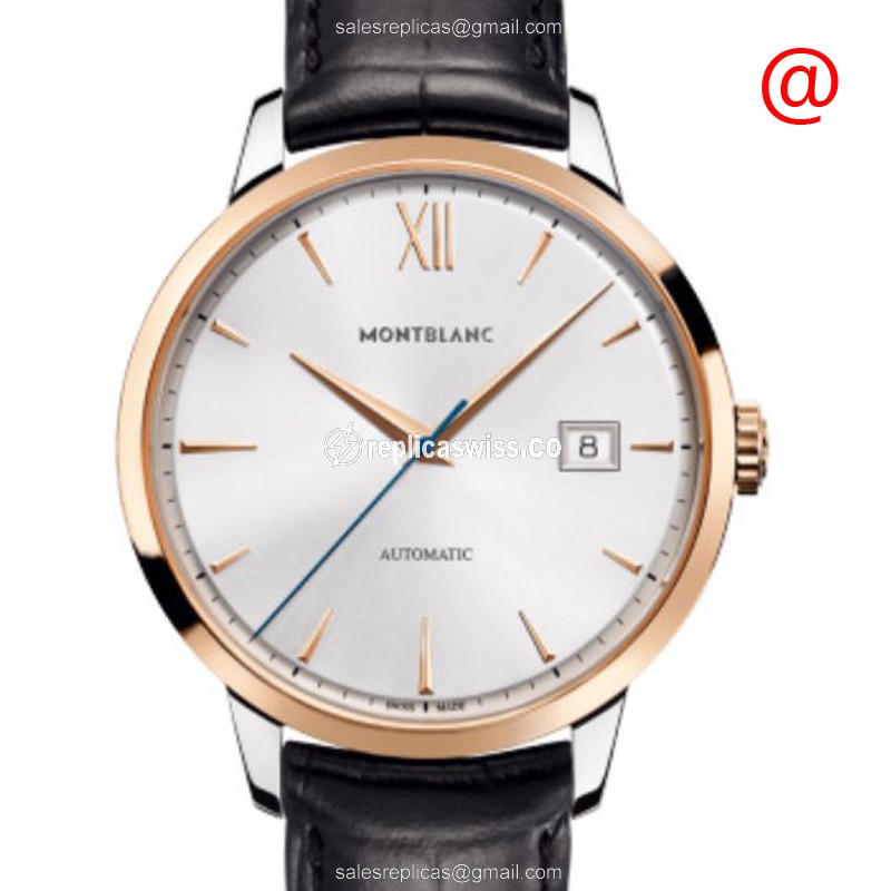 Mont Blanc Heritage Replica - Automatic - 18kt Rose Gold & Steel - Silver Dial - Leather Strap - Black Buckle