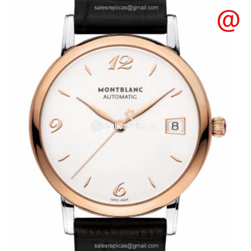 Mont Blanc STAR CLASSIQUE Replica - Automatic - 18kt Rose Gold & Steel - Silver Dial - Black Alligator Strap