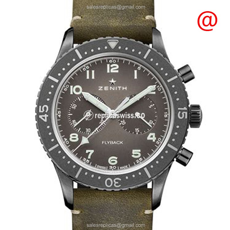 Zenith PILOTS Replica - Automatic - Steel - Dark Grey - Leather Grey Buckle - Luxury Replica PILOTS Watch