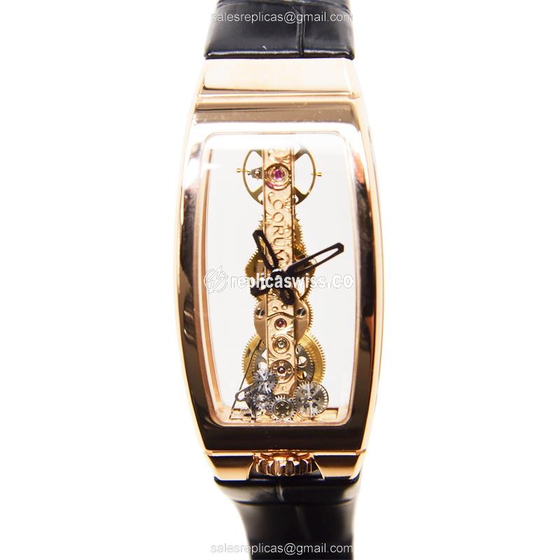 Corum Bridge 113.101.55-0001 Manual Wind 18kt Rose Gold - Skull Dial - Black Alligator Buckle