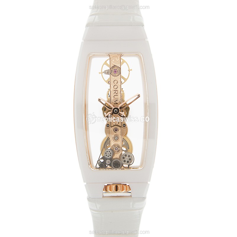 Corum Bridge Replica - Automatic - Ceramic Case - Skull Dial - White Alligator Strap - Buckle Clasp