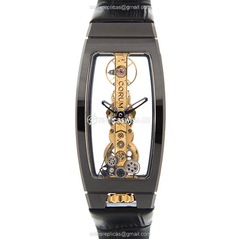 Corum BRIDGE Replica - Automatic - Ceramic Case - Skull Dial - Black Alligator Strap - Luxury Replica BRIDGE Watch