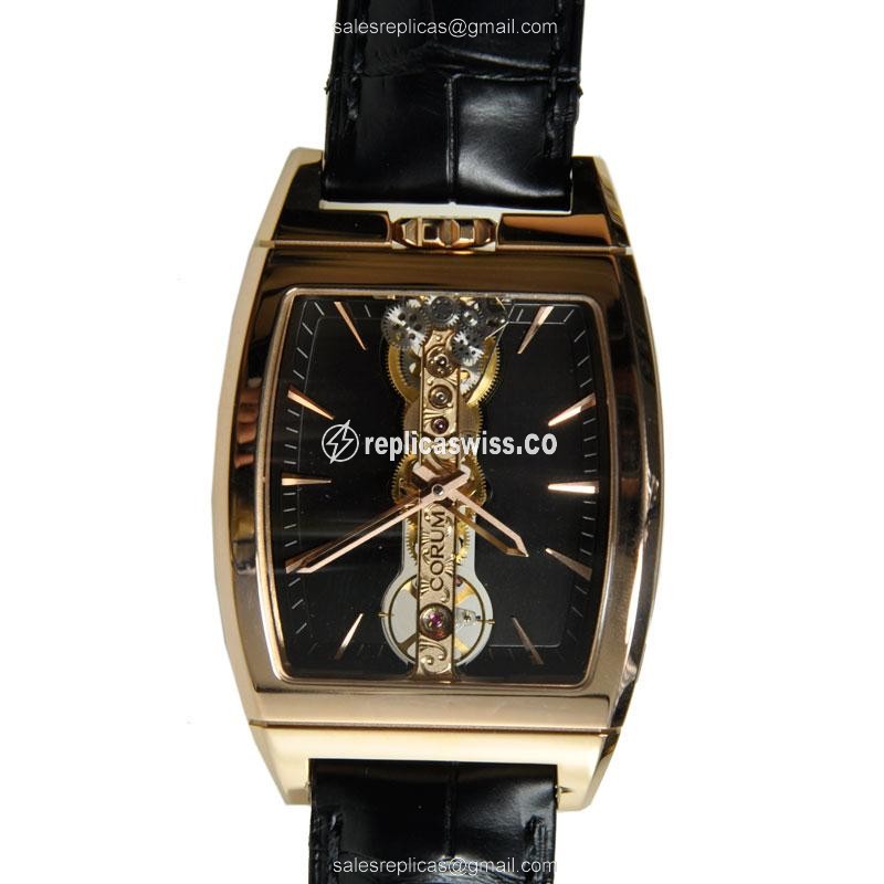 Corum 113.150.55/0001 Replica - Manual Wind - 18kt Rose Gold - Dark Grey Dial - Brown Alligator Buckle