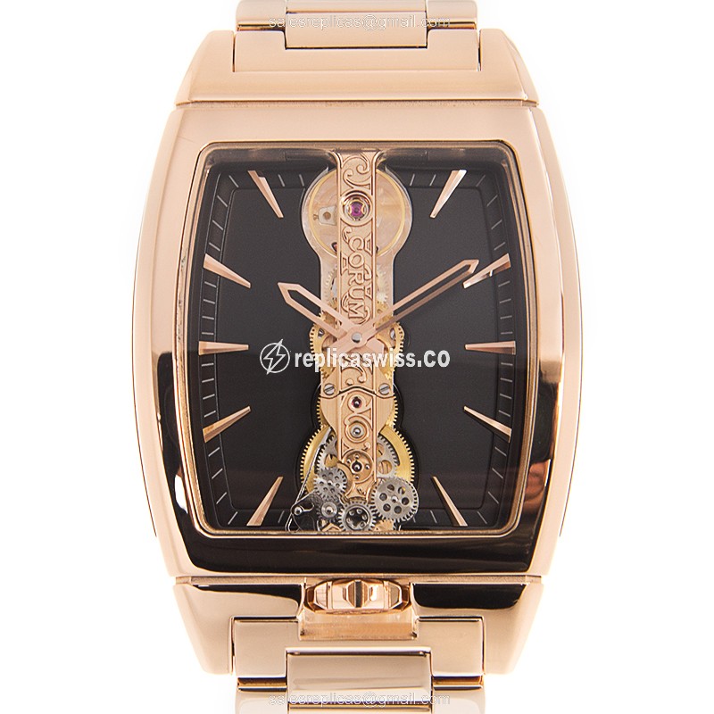 Corum Golden Bridge Replica - Manual - 18kt Rose Gold - Skull Dial - Gold Clasp & Strap