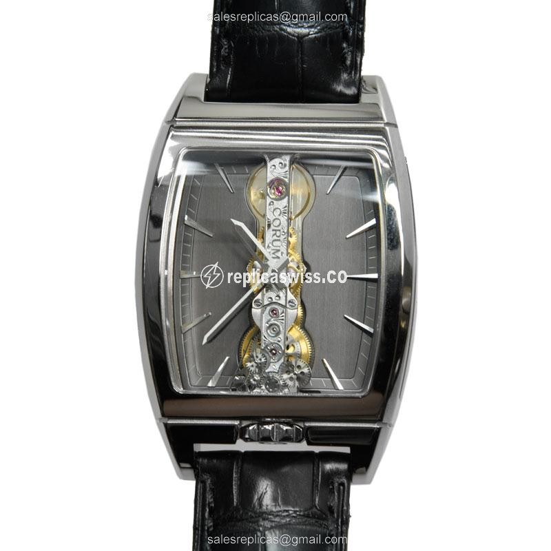 Corum BRIDGE Replica - Manual - 18kt Gold - Dark Grey Dial - Buckle Clasp - Black Alligator