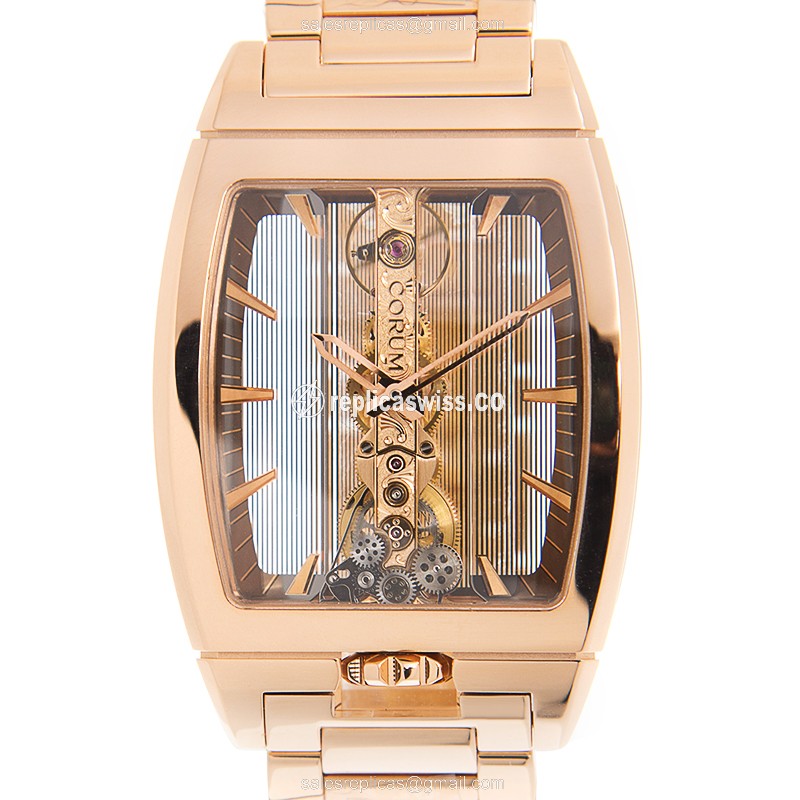 Corum Golden Bridge Replica - Automatic - 18kt Rose Gold - Transparent Dial - Gold Clasp & Strap