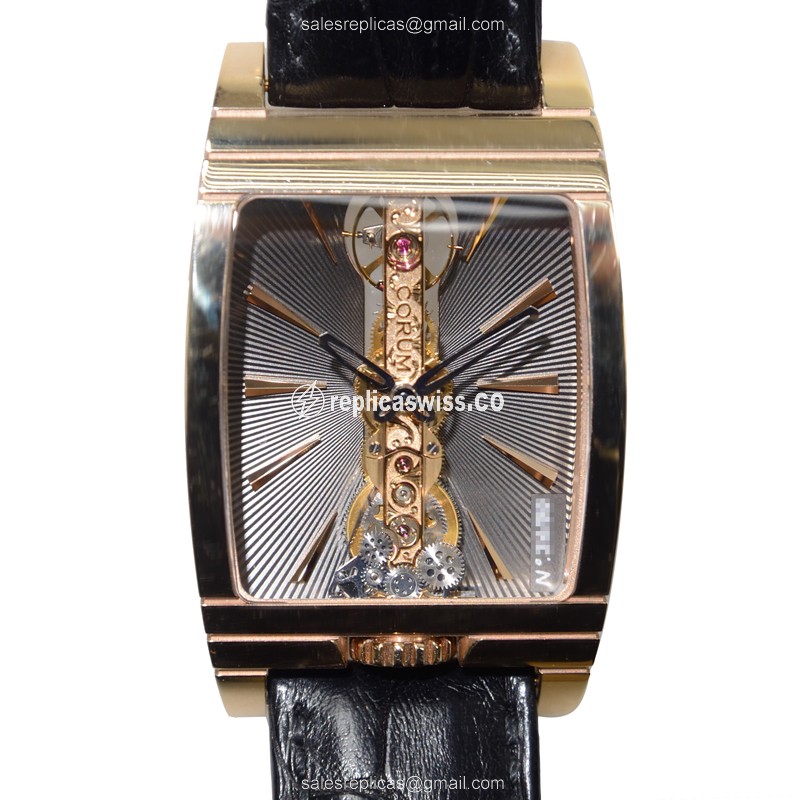 Corum 113.770.55-0001 Replica - Manual Wind - 18kt Rose Gold - Skull Dial - Black Alligator Buckle