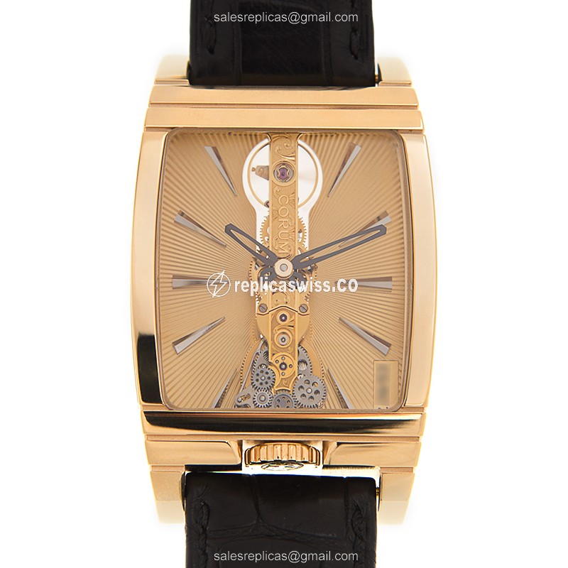 Corum Bridge Replica - Manual Wind - 18kt Gold Case - Gold Dial - Black Alligator Strap
