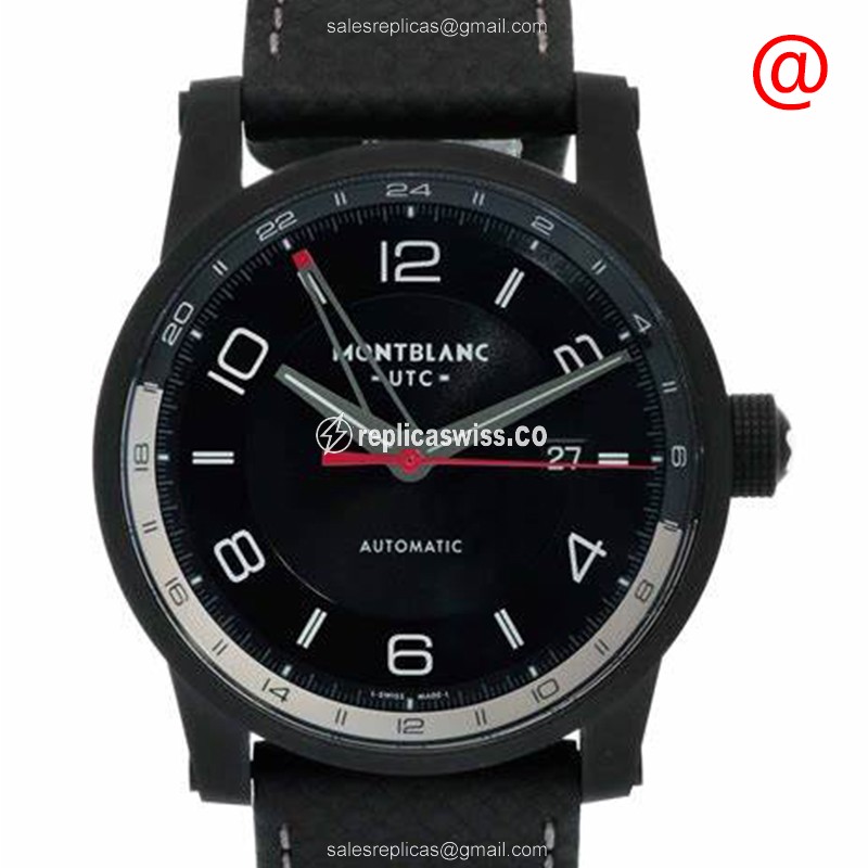 Mont Blanc TIMEWALKER Replica - Automatic - Steel Case - Black Dial - Leather Strap - Buckle Clasp - Luxury Replica TIMEWALKER Watch