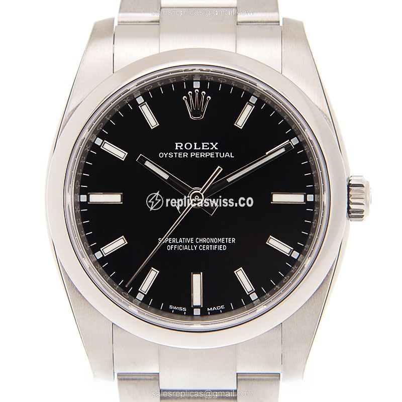 Rolex OYSTER PERPETUAL Replica - Automatic - Black on Silver Steel - Luxury Replica OYSTER PERPETUAL Watch
