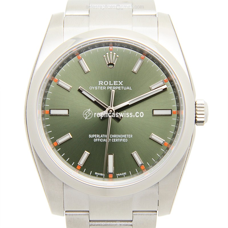 Rolex Oyster Perpetual Replica - Automatic - Green Dial on Silver Steel Strap - Luxury Replica OYSTER PERPETUAL Watch