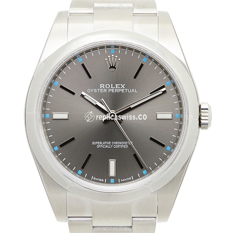 Rolex OYSTER PERPETUAL Replica - Automatic - Steel Case, Gray Dial - Silver Steel Strap - Luxury Replica OYSTER PERPETUAL Watch