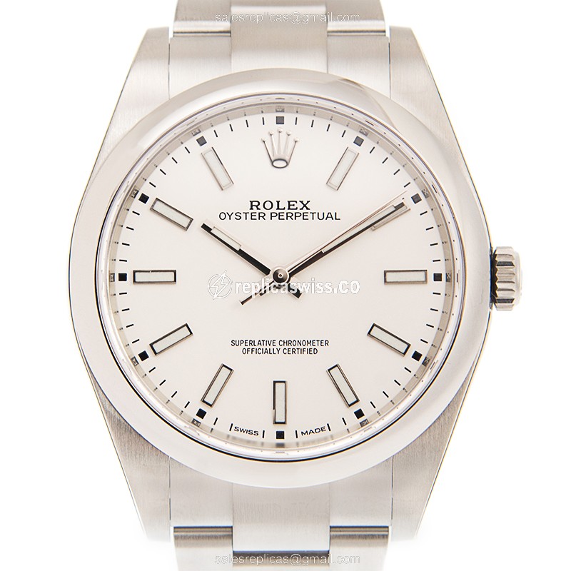 Rolex Oyster Perpetual Replica - Automatic - Steel Case - White Dial on Silver - Luxury Replica OYSTER PERPETUAL Watch