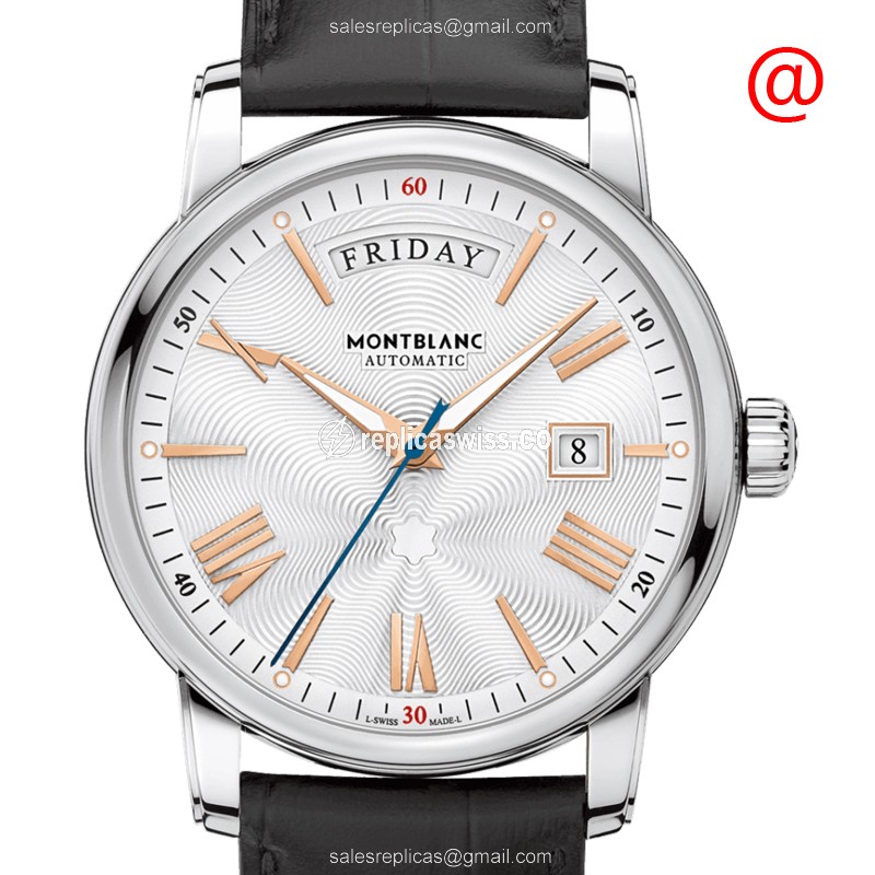 Mont Blanc 114853 Replica - Automatic Steel Case - Silver Dial - Black Alligator Strap