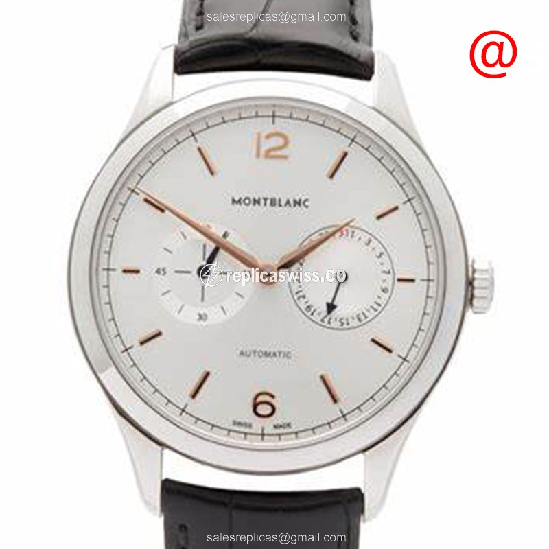 Mont Blanc Heritage Replica - Automatic - Steel Case - White Dial - Black Leather Strap - Buckle Clasp - Luxury Replica HERITAGE Watch
