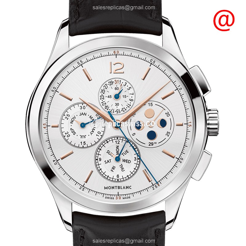 Mont Blanc Heritage Replica - Automatic - Steel Case - Silver Dial - Black Leather Strap - Luxury Replica HERITAGE Watch