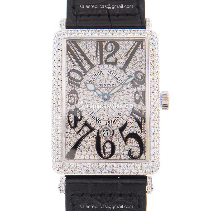 Franck Muller 1150 SC D CD Replica - Automatic - 18kt White Gold - Diamond - Silver Dial - Black Alligator Strap