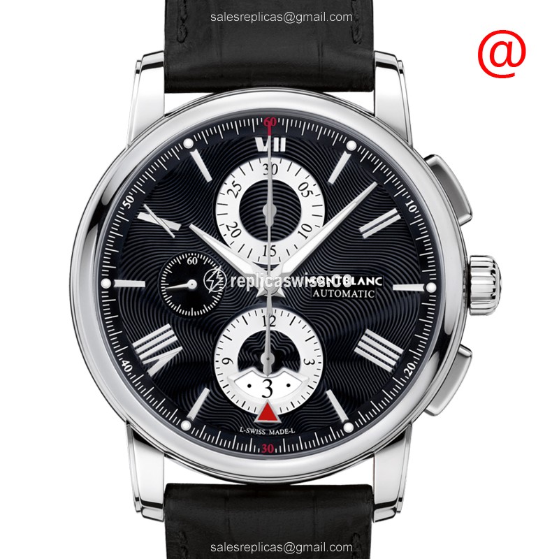 Mont Blanc 115123 Replica - Automatic - Steel Case - Black Dial - Leather Strap