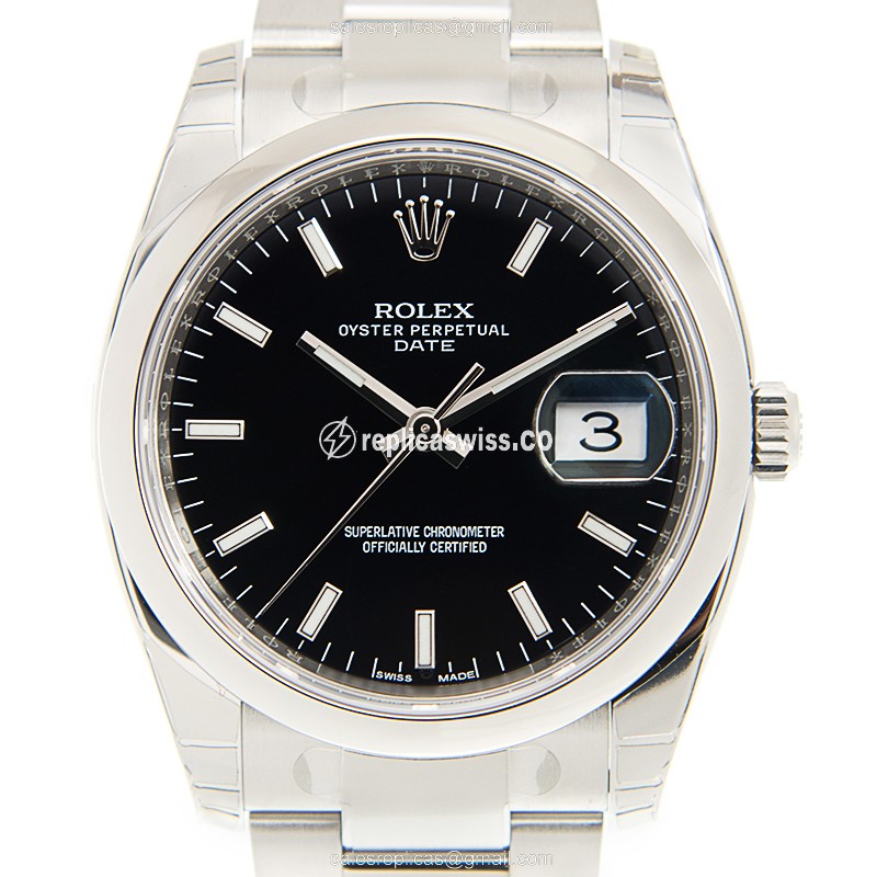 Rolex 115200BK_O OYSTER PERPETUAL Replica - Automatic - Stainless Steel - Black Dial, Silver Clasp - Luxury Replica OYSTER PERPETUAL Watch