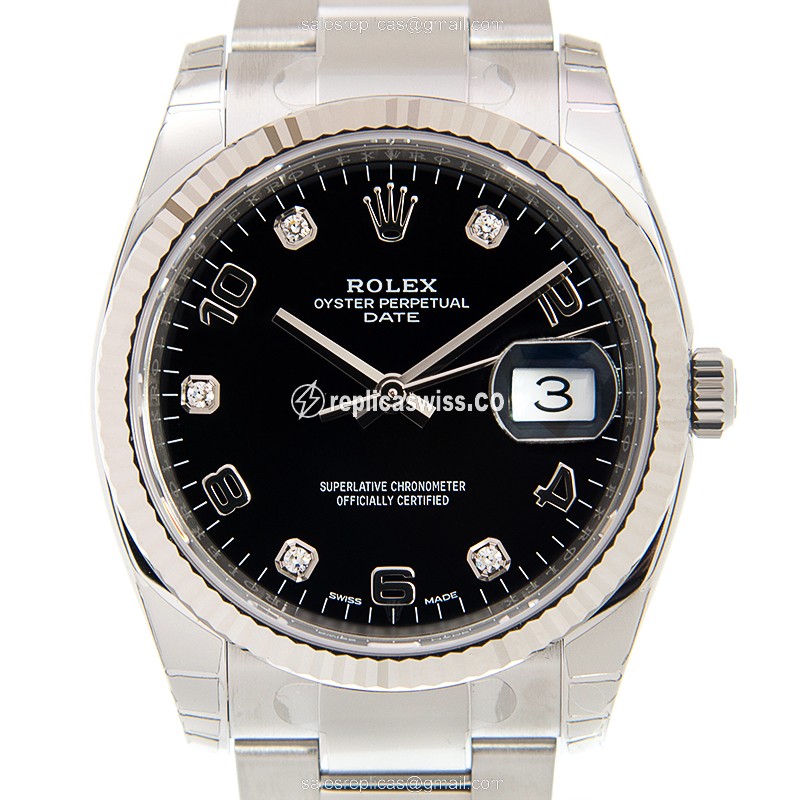 Rolex Datejust Replica | Automatic | 18kt White Gold | Black Dial | Silver Clasp & Steel Strap