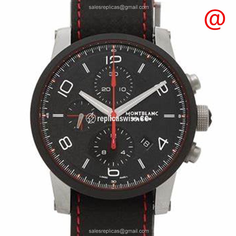 Mont Blanc TIMEWALKER Replica - Automatic - Steel Case - Black Dial - Leather Strap