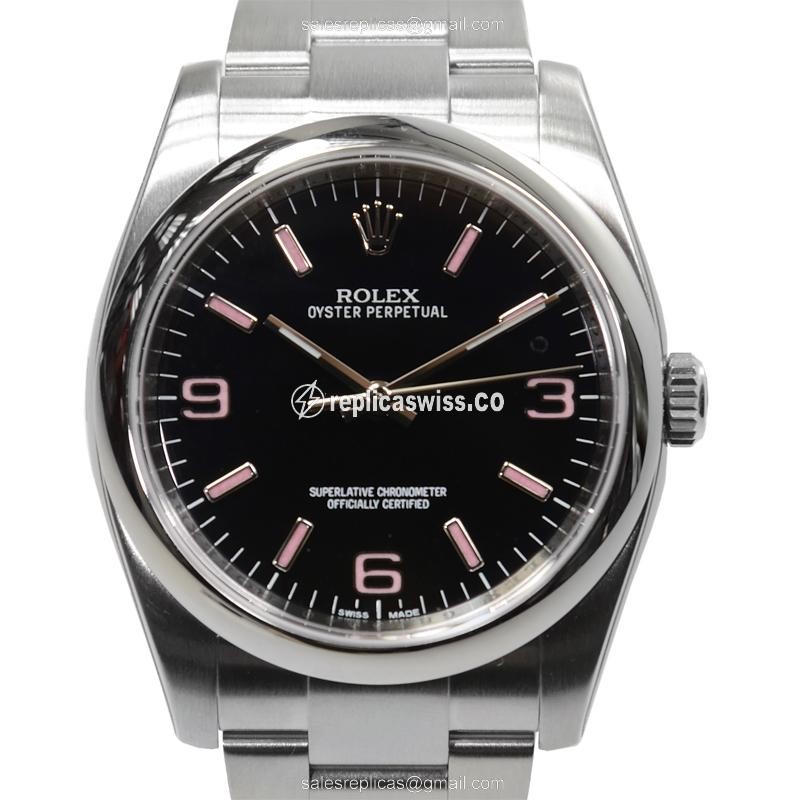 Rolex 116000BKAR369PK Replica - Automatic - Black Dial - Silver Steel Strap - Clasp